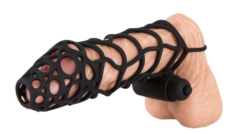 Силиконовая насадка на член с вибрацией , черная - Silicone Sleeve Black Velvet M - Изображение 1