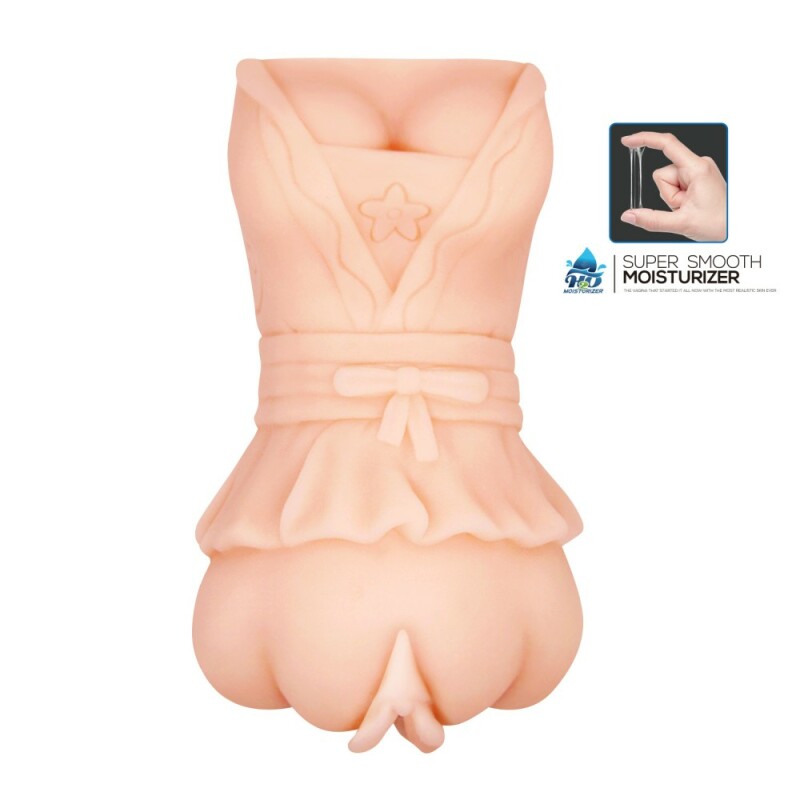 Мастурбатор-вагіна CRAZY BULL 3D Vagina з вібрацією, бежевий, 14 х 6 см - Изображение 1