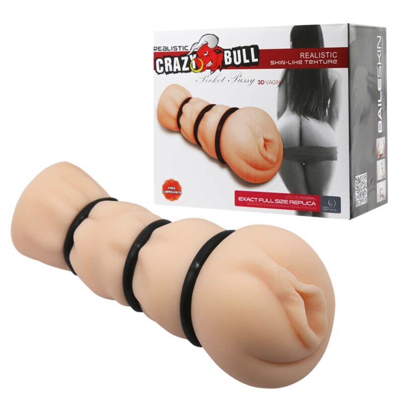 Мастурбатор-вагіна Crazy Bull Pocket Pussy з кільцями, бежевий, 16 х 7.5 см - Зображення 6