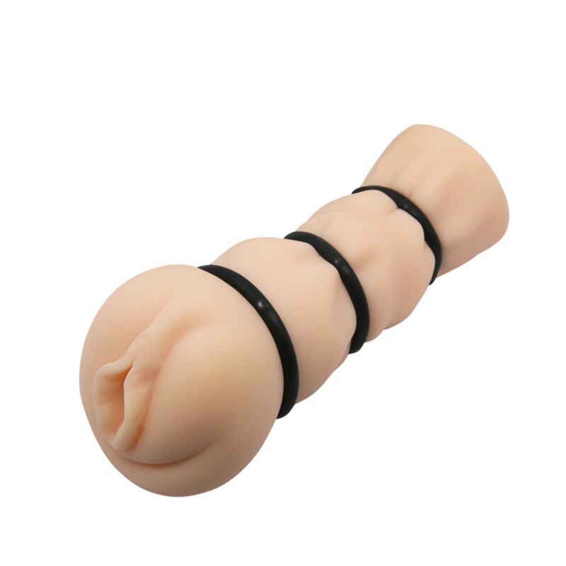 Мастурбатор-вагіна Crazy Bull Pocket Pussy з кільцями, бежевий, 16 х 7.5 см - Зображення 1