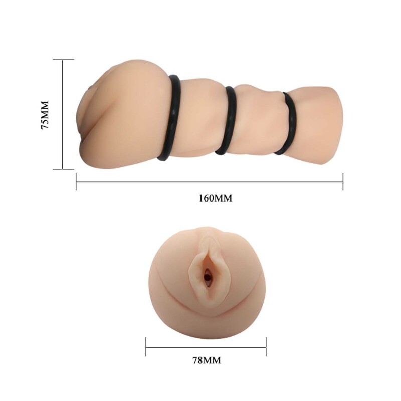 Мастурбатор-вагіна Crazy Bull Pocket Pussy з кільцями, бежевий, 16 х 7.5 см - Зображення 4