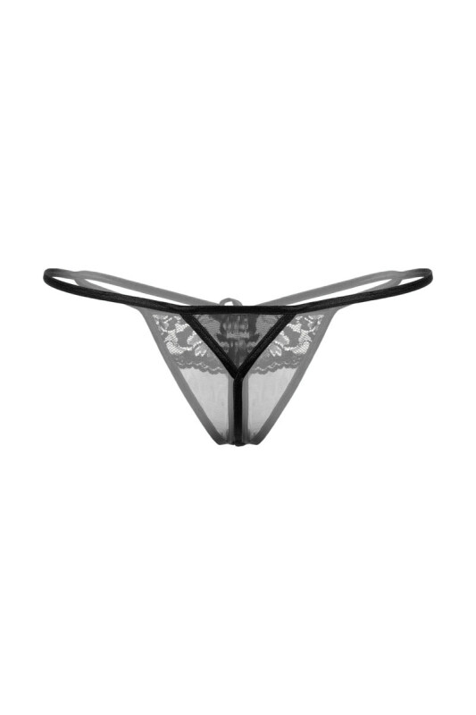 Стрінги еротичні з мереживом і інтимним вирізом чорні, One Size (S / M / L) - Изображение 3