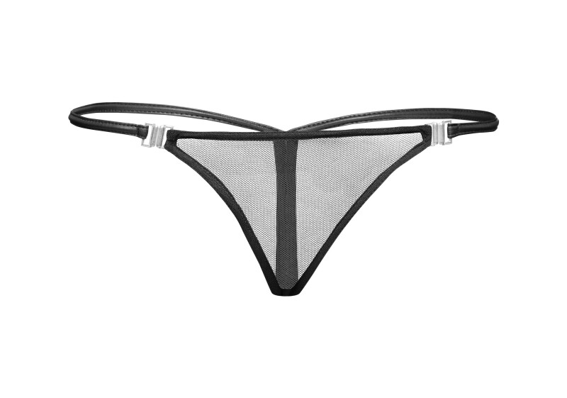 Стрінги прозорі із застібками Noir Handmade S, чорні - Изображение 1