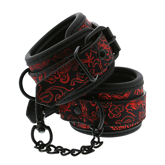 Наручники з неопрену Dream Toys Blaze Deluxe з червоною вишивкою, чорні, 34 х 5 см