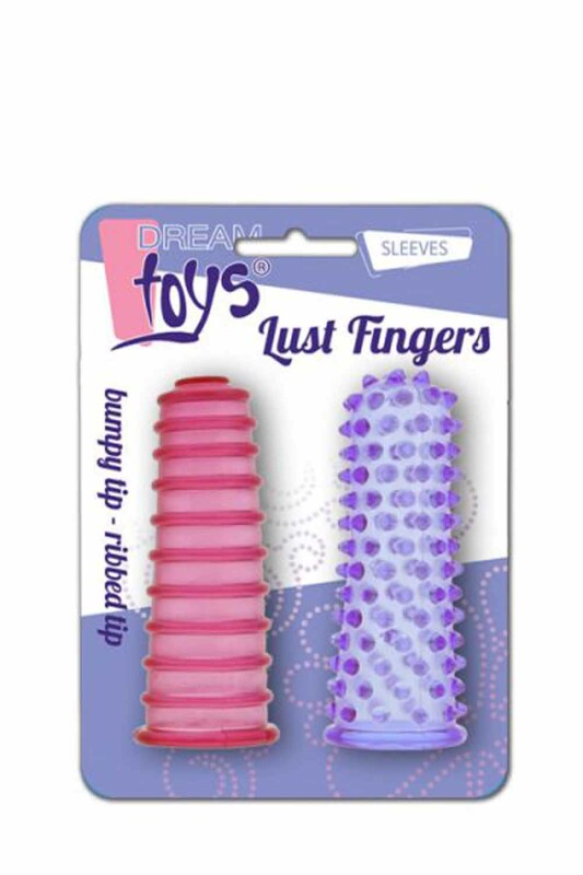 Набір насадок на палець Dreamtoys Lust Fingers рельєфні, рожева та фіолетова, 2 шт - Зображення 1