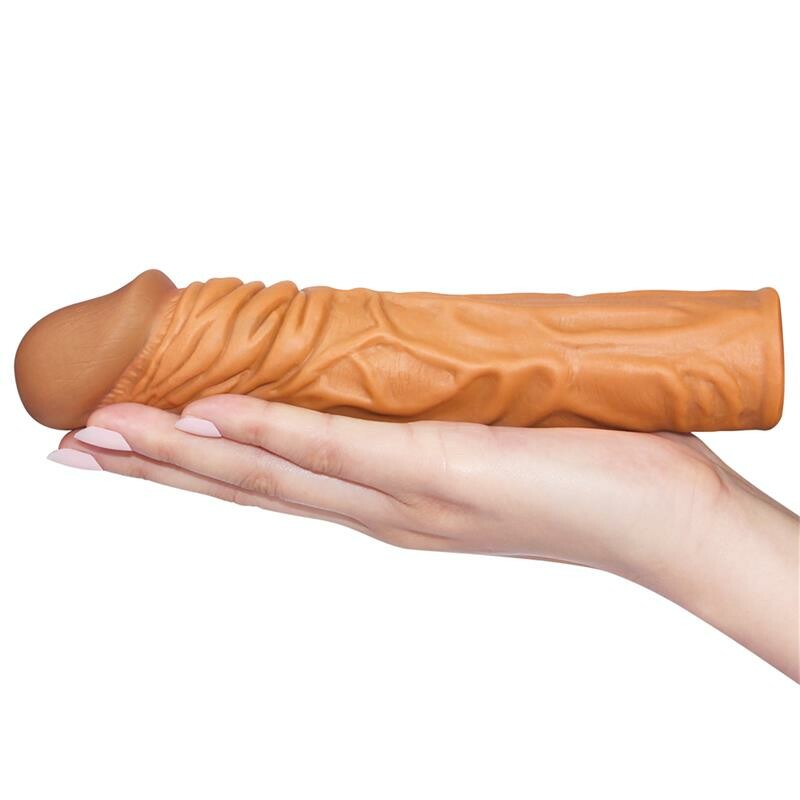 Подовжуюча насадка на пеніс Lovetoy Pleasure X-Tender реалістична, бежева, 17 х 3.9 см - Изображение 3