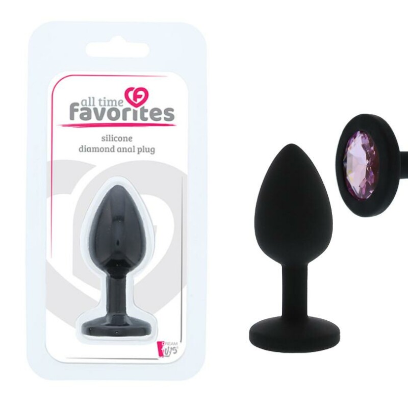 Анальна пробка Dreamtoys, S, All Time Favorites з фіолетовим каменем, силіконова, чорна, 7 х 2.8 см
