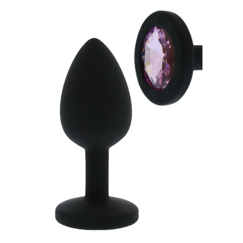 Анальна пробка Dreamtoys, S, All Time Favorites з фіолетовим каменем, силіконова, чорна, 7 х 2.8 см - Зображення 1