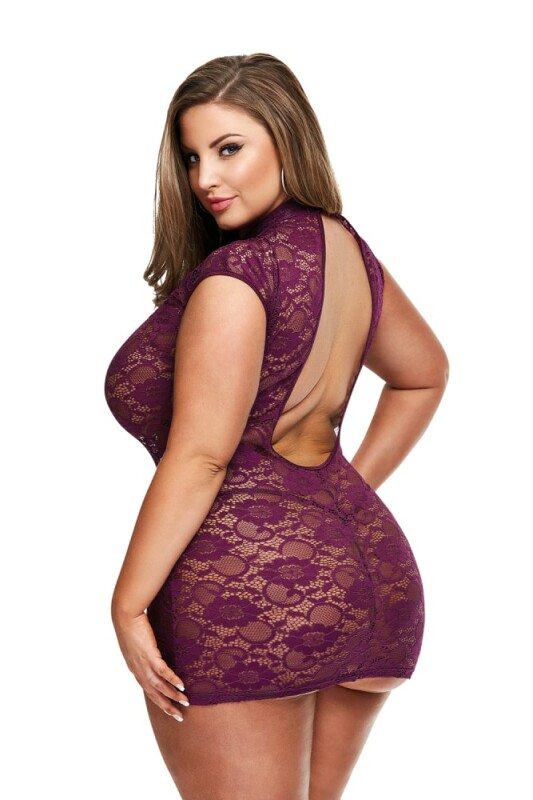 Сексуальна сукня Baci Lingerie, L/XL, мереживна з глибоким декольте та відкритою спиною, фіолетове - Изображение 1