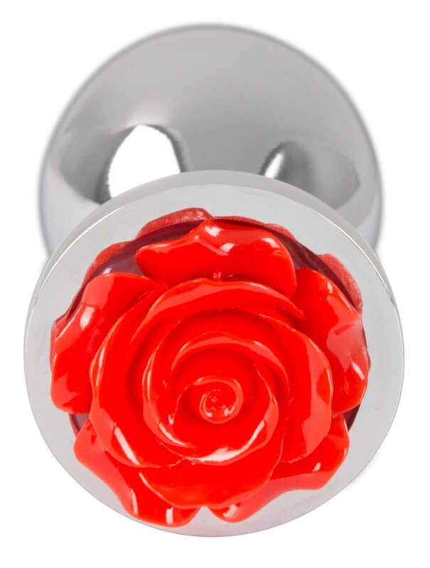 Анальна пробка, 3.4 см х 9 см, металева, з червоною трояндою, Rose Butt Plug - Изображение 2