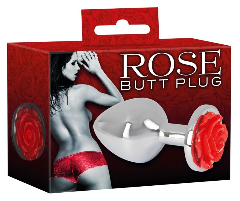 Анальна пробка, 3.4 см х 9 см, металева, з червоною трояндою, Rose Butt Plug - Изображение 7