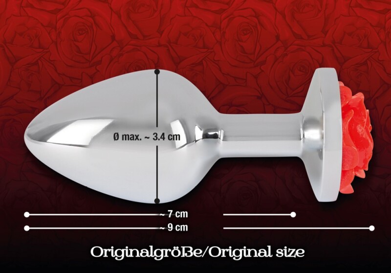 Анальна пробка, 3.4 см х 9 см, металева, з червоною трояндою, Rose Butt Plug - Изображение 6
