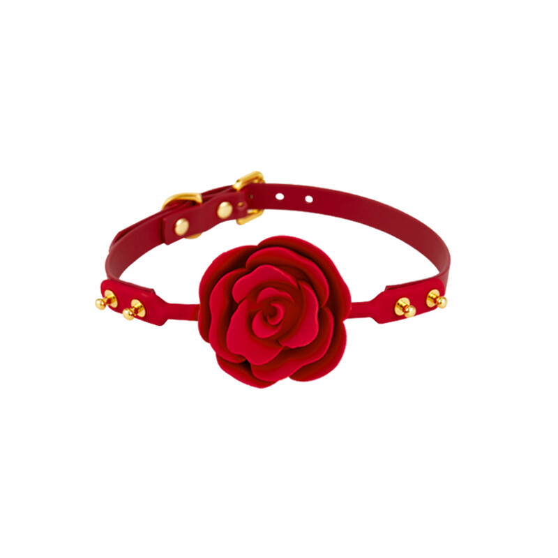 Кляп троянда з силікону та італійської шкіри Rose Ball Gag UPKO червоний