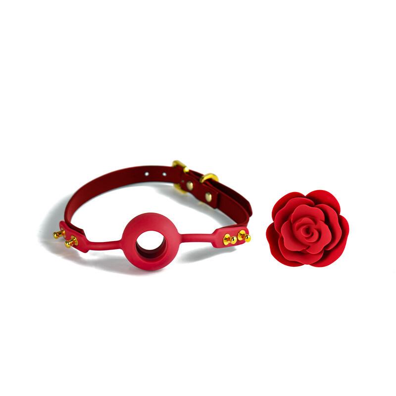 Кляп троянда з силікону та італійської шкіри Rose Ball Gag UPKO червоний - Зображення 1