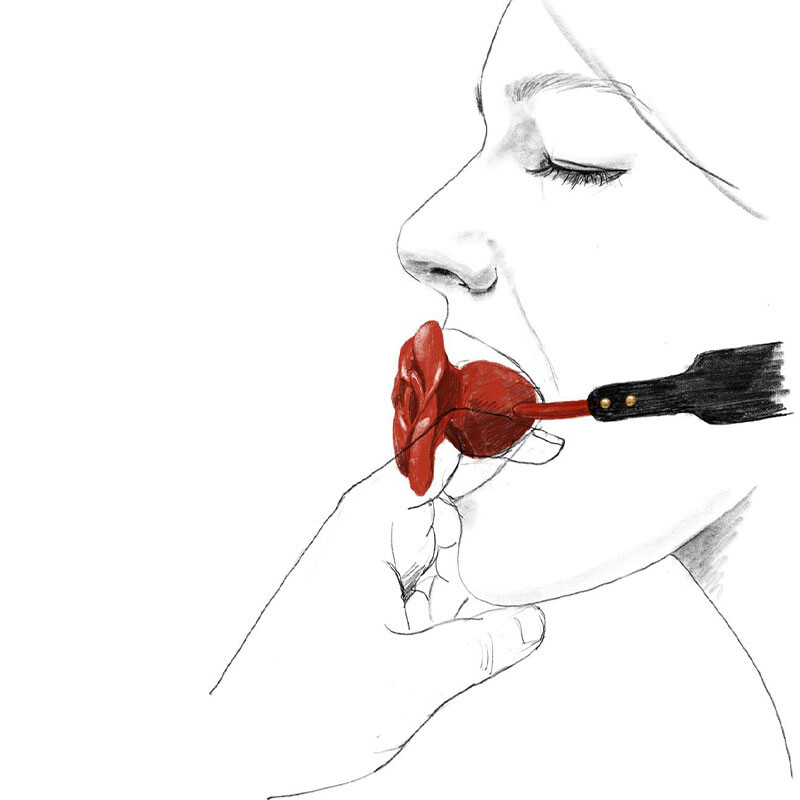 Кляп троянда з силікону та італійської шкіри Rose Ball Gag UPKO червоний - Зображення 4