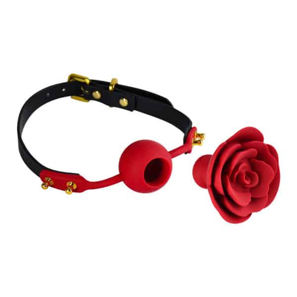Кляп троянда з силікону та італійської шкіри Rose Ball Gag UPKO червоний - Зображення 2