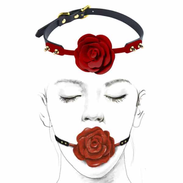 Кляп троянда з силікону та італійської шкіри Rose Ball Gag UPKO червоний - Зображення 6