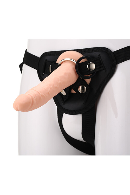 Страпон на трусиках Dreamtoys RealStuff з двома кільцями, чорно-бежевий, 20 х 4 см