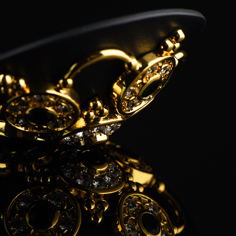 Пестіси з гірським кришталем і цирконієм UPKO Luxury Baroque з італійської шкіри, чорного кольору - Изображение 7