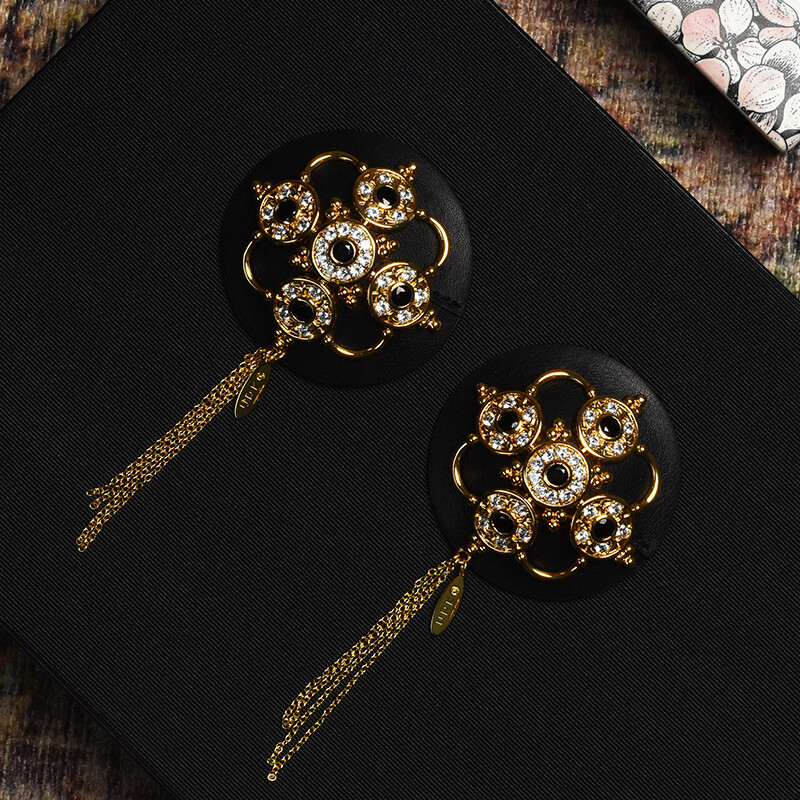Пестіси з гірським кришталем і цирконієм UPKO Luxury Baroque з італійської шкіри, чорного кольору - Изображение 6