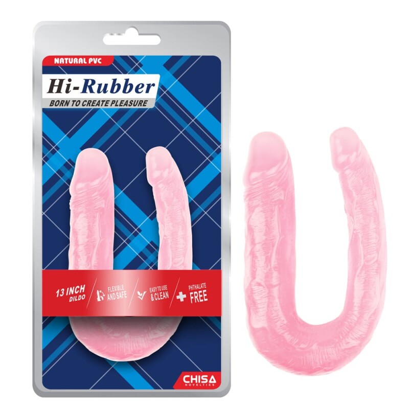Фалоімітатор подвійний Chisa Hi-Rubber, рожевий, 17 х 3.4/2.5 см