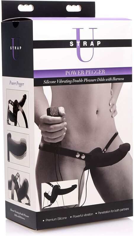 Подвійний страпон з вібрацією, Power Pegger Double Strap-On, чорний
