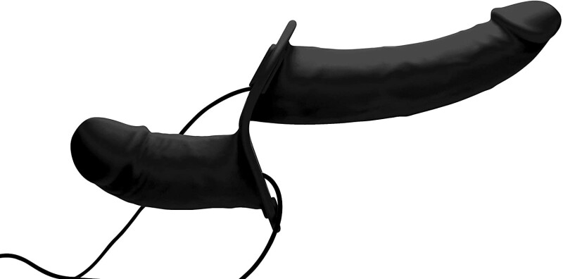Подвійний страпон з вібрацією, Power Pegger Double Strap-On, чорний - Зображення 1