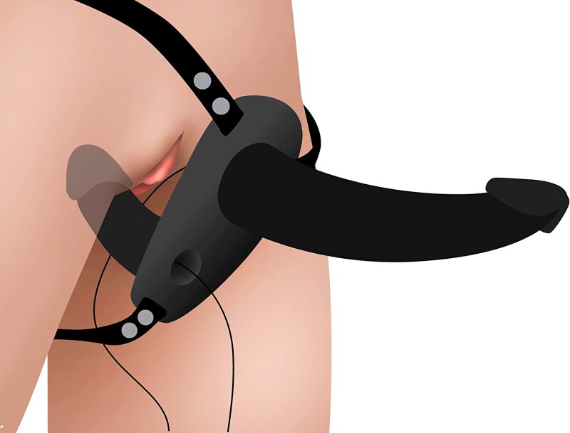 Подвійний страпон з вібрацією, Power Pegger Double Strap-On, чорний - Зображення 5