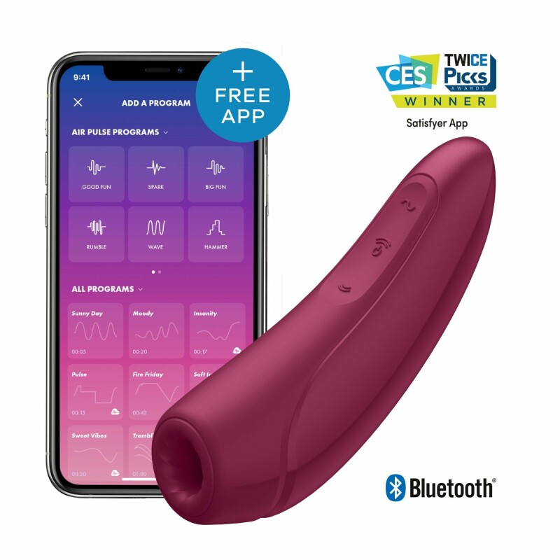 Вакуумний стимулятор клітора Satisfyer Curvy1+ з вібрацією та додатком, бордовий, 13.4 х 4.6 см