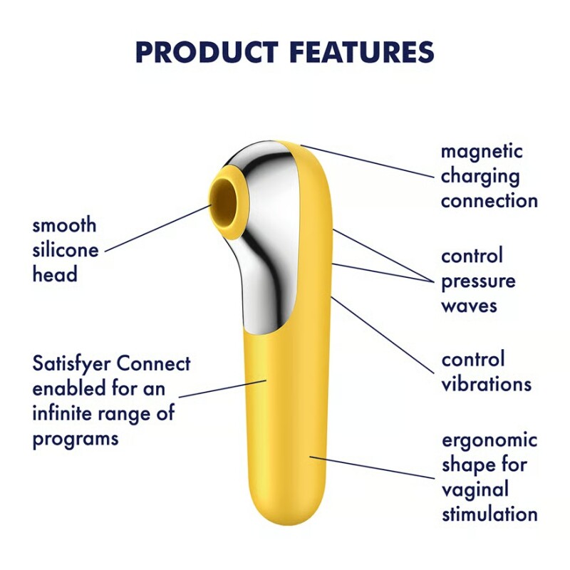 Вакуумний стимулятор Satisfyer Dual Love з вібрацією та додатком, жовтий, 17.9 х 4.9 см - Зображення 4