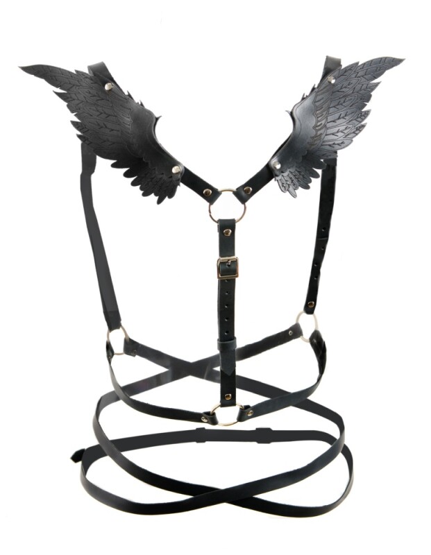 Портупея з крилами L/XL Black Angel 2, натуральна шкіра, чорна - Изображение 3