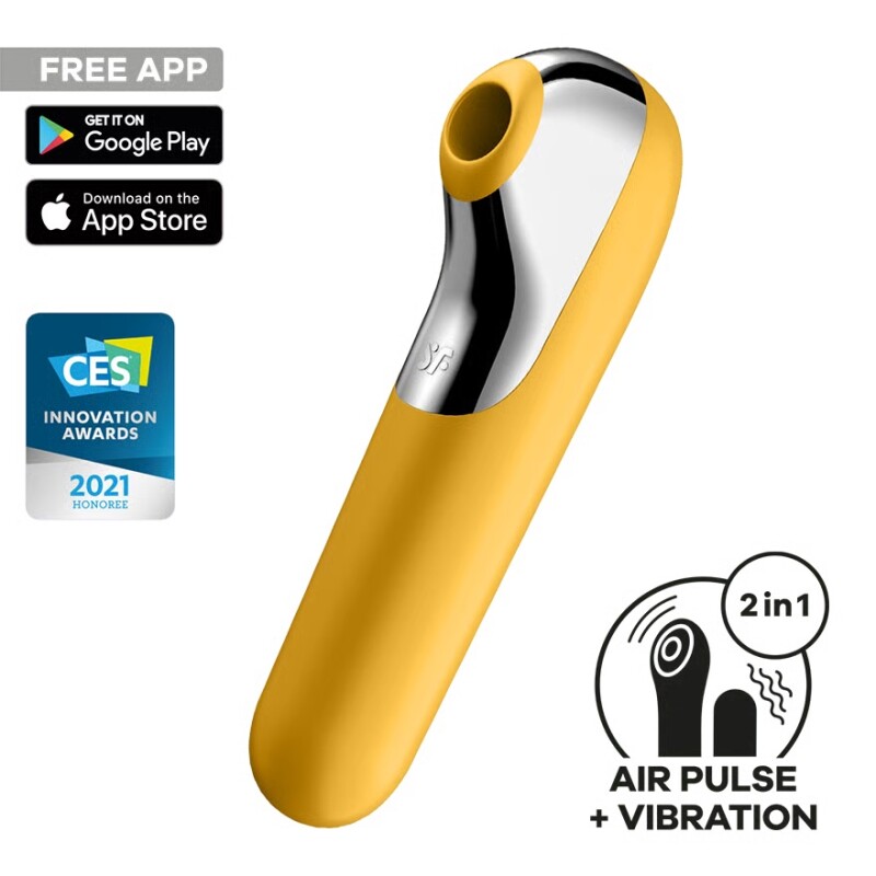 Вакуумний стимулятор Satisfyer Dual Love з вібрацією та додатком, жовтий, 17.9 х 4.9 см