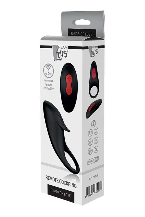Ерекційне кільце Dream Toys з вібрацією, на пульті управління, чорного кольору, 9.6 см х 3 см - Зображення 5