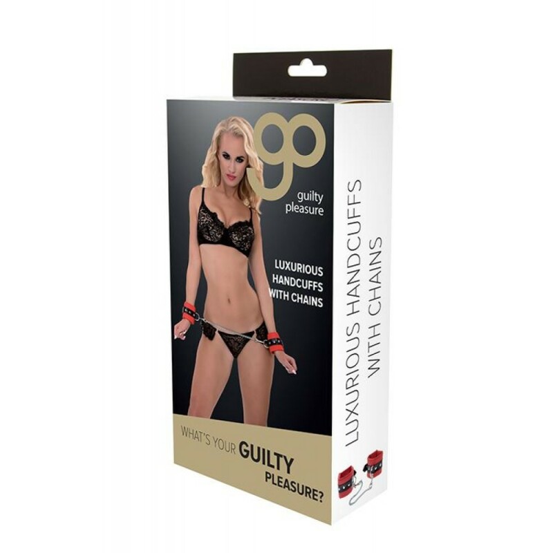 Наручники екошкіра червоно-чорні GP LUXURIOUS HANDCUFFS WITH CHAINS, 33 см - Зображення 2