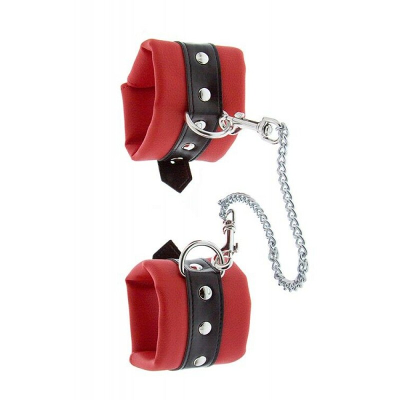 Наручники екошкіра червоно-чорні GP LUXURIOUS HANDCUFFS WITH CHAINS, 33 см