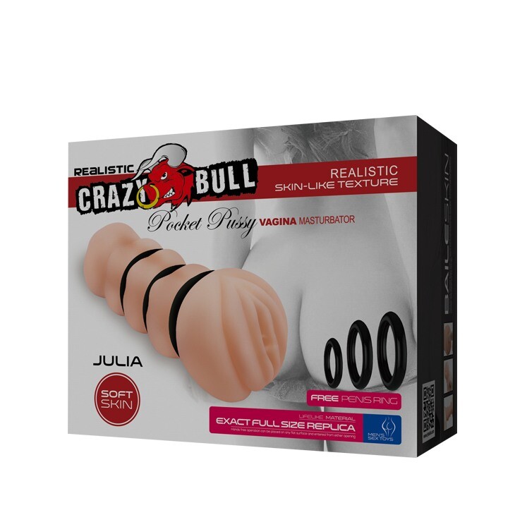 Мастурабтор-вагіна CRAZY BULL Julia з трьома кільціми, бежевий, 15.5 х 7.2 см - Зображення 7