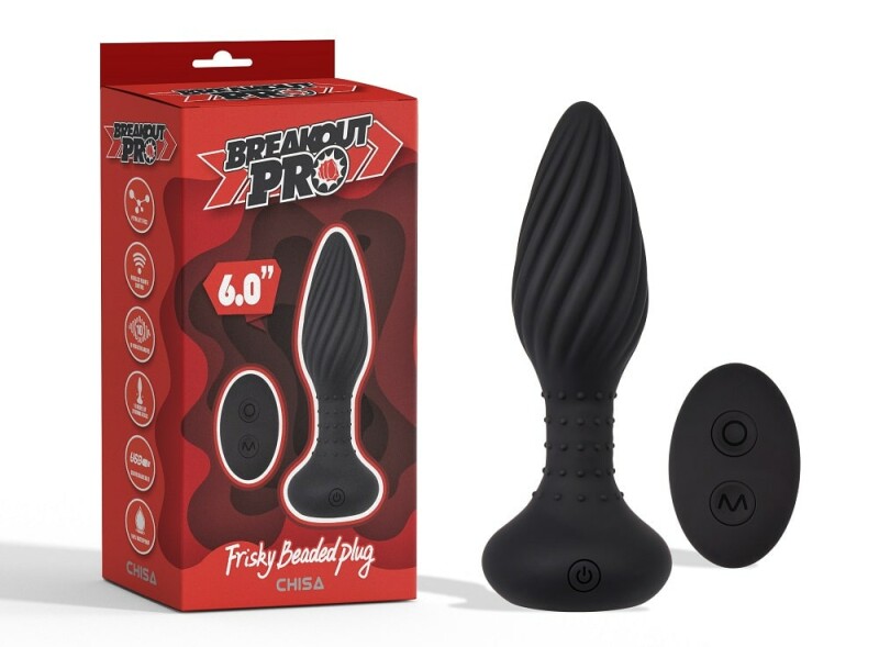 Анальна пробка з кульками Chisa Breakout Pro, що обертаються, з пультом, чорна, 15.3 х 4.2 см