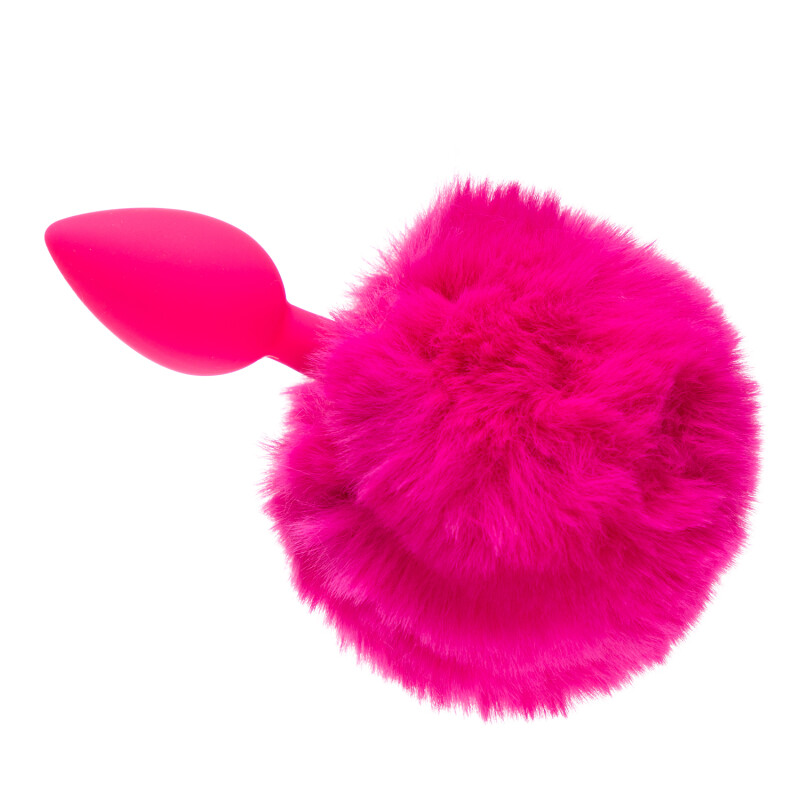 Анальна пробка силікон з хвостиком зайчика, pink S