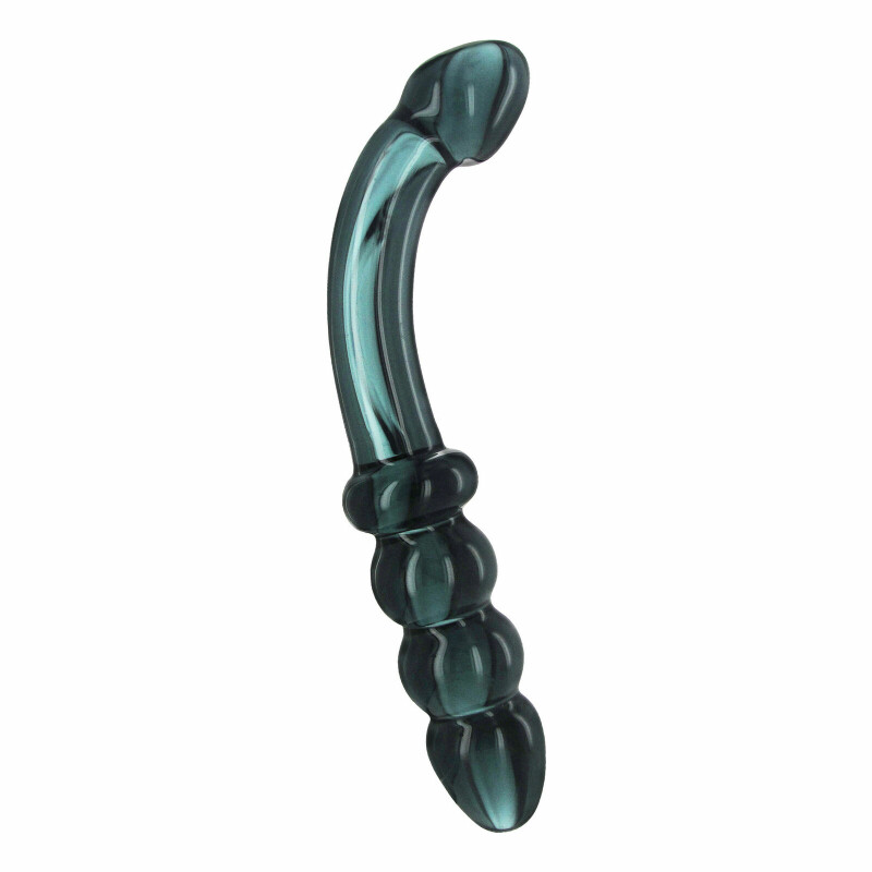 Фалоімітатор двосторонній Hamsa G-Spot / Prostate Dildo скляний, з віброкільцем в комплекті, сірий