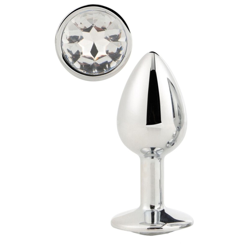 Анальна пробка Dream Toys Gleaming Love з прозорим каменем, срібляста, 7.1 х 2.7 см
