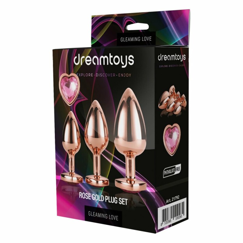 Набір анальних пробок Dream Toys з рожевим каменем, золоті, 3 шт - Зображення 1