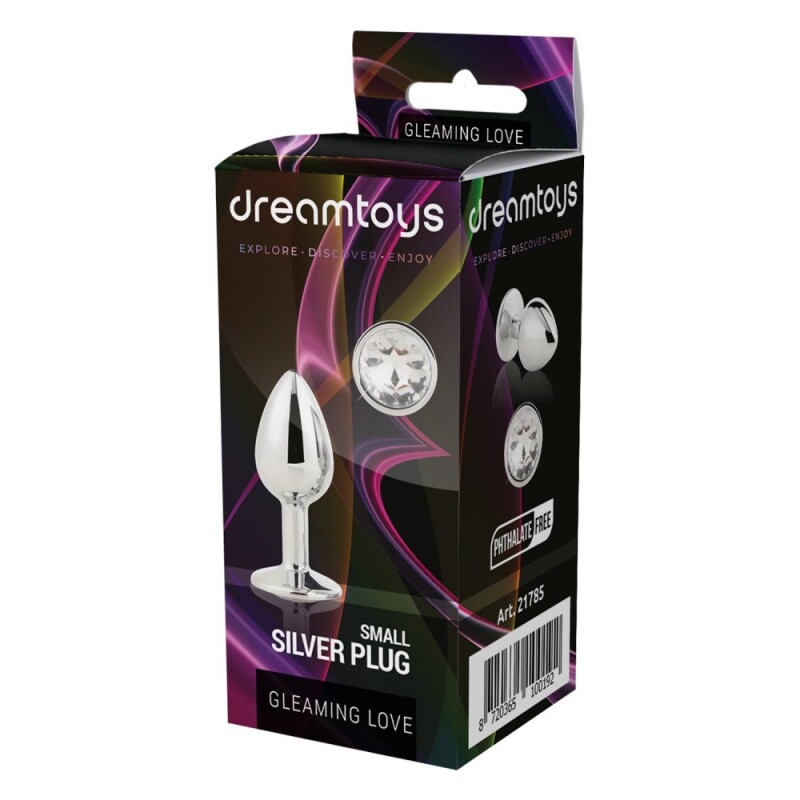 Анальна пробка Dream Toys Gleaming Love з прозорим каменем, срібляста, 7.1 х 2.7 см - Зображення 1