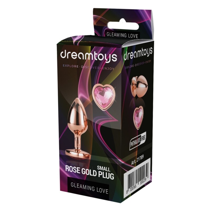 Анальна пробка Dream Toys з рожевим каменем у формі серця, золота, 7.1 х 2.7 см - Зображення 1