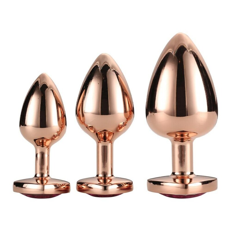 Набір анальних пробок Dream Toys з рожевим каменем, золоті, 3 шт - Зображення 2