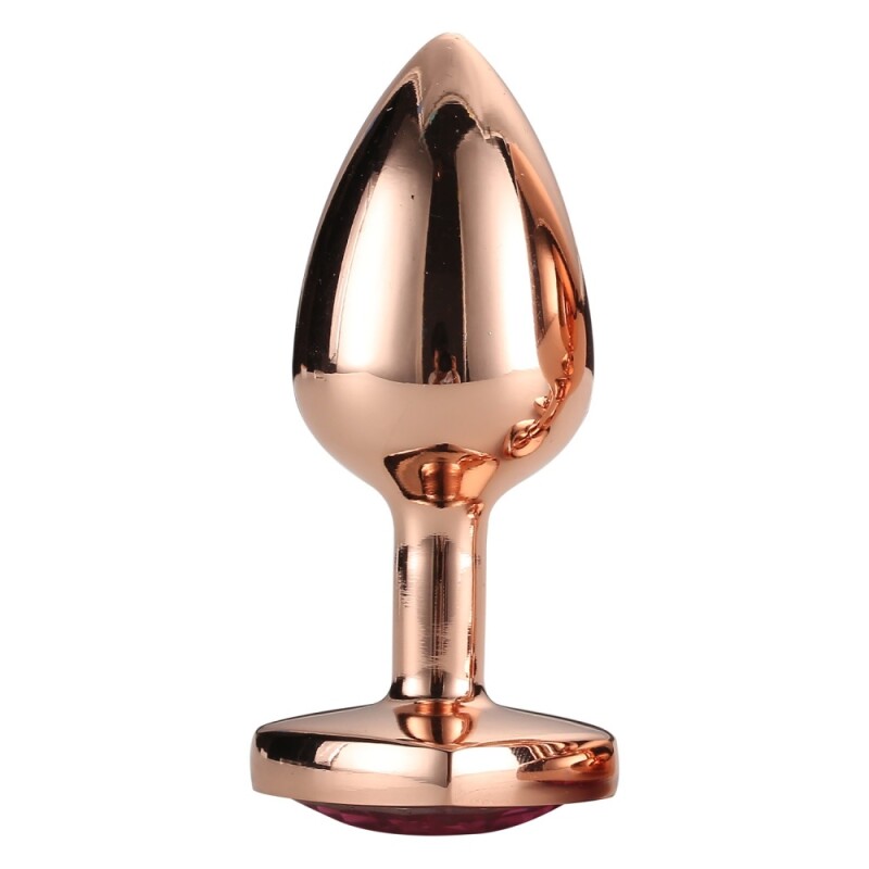 Анальна пробка Dream Toys з рожевим каменем у формі серця, золота, 7.1 х 2.7 см - Зображення 2
