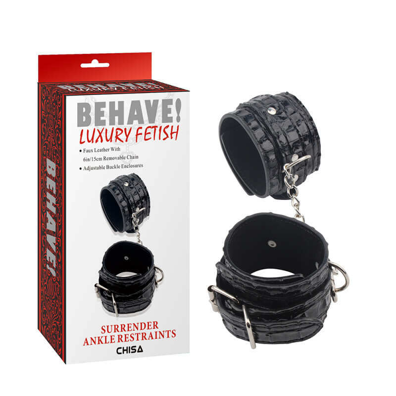 Поножі Chisa Luxury Fetish з металевою фурнітурою, чорні, 35.5 см х 6.4 см