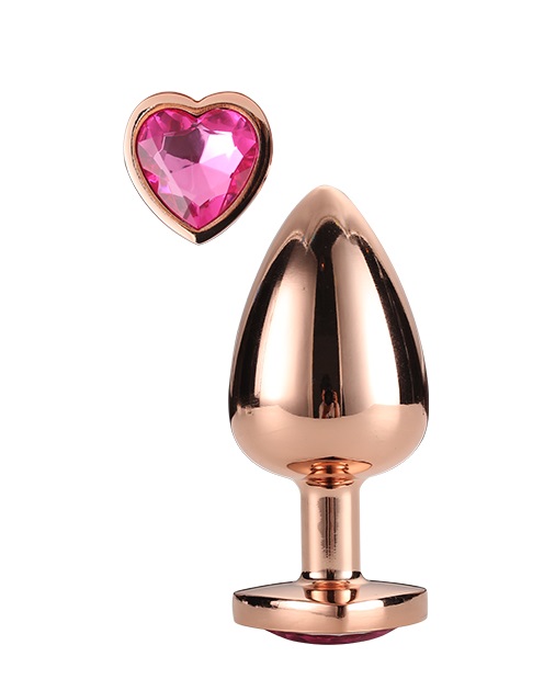 Анальна пробка M, Dream Toys, 8,3 × 3,4 см, з рожевим камінцем у формі серця, золота