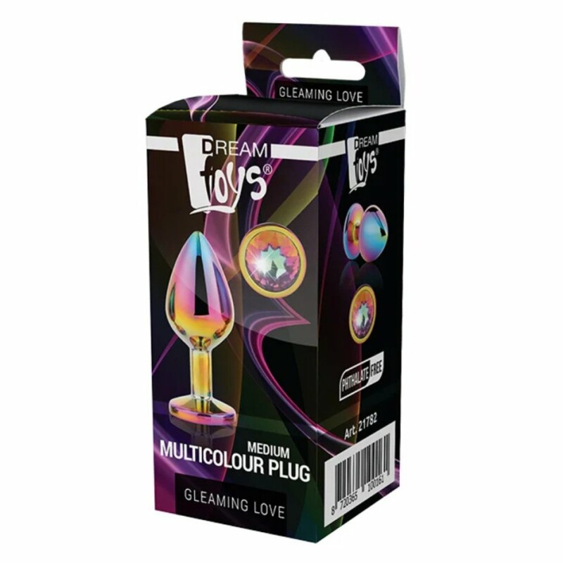 Анальна пробка Dream Toys, M, з різнокольоровим каменем, райдужна, 8.3 х 3.4 см - Зображення 3