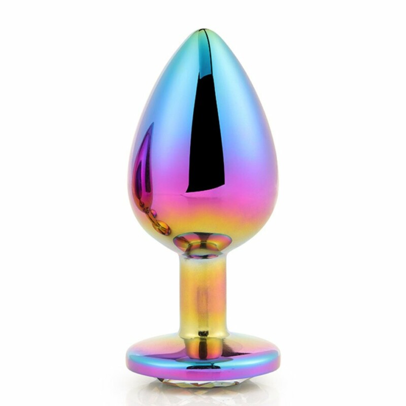 Анальна пробка Dream Toys, M, з різнокольоровим каменем, райдужна, 8.3 х 3.4 см - Зображення 4