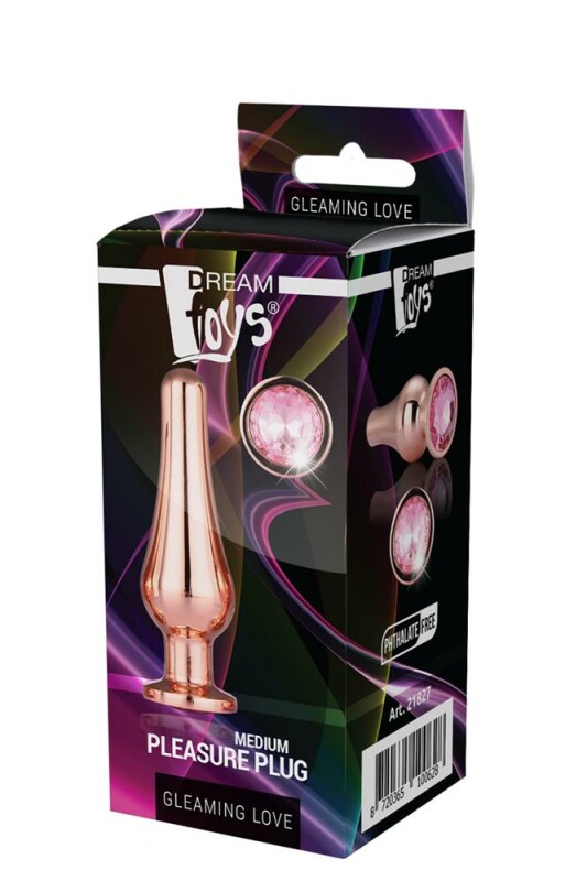 Анальна пробка конічної форми, M, Dream Toys з рожевим стразом, золота, 3.4 х 11 см - Зображення 5
